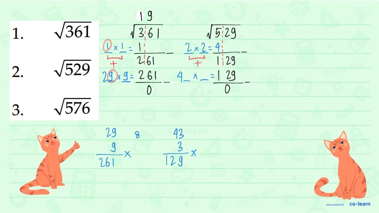 1. akar(361) b. akar(529) c. akar(576)