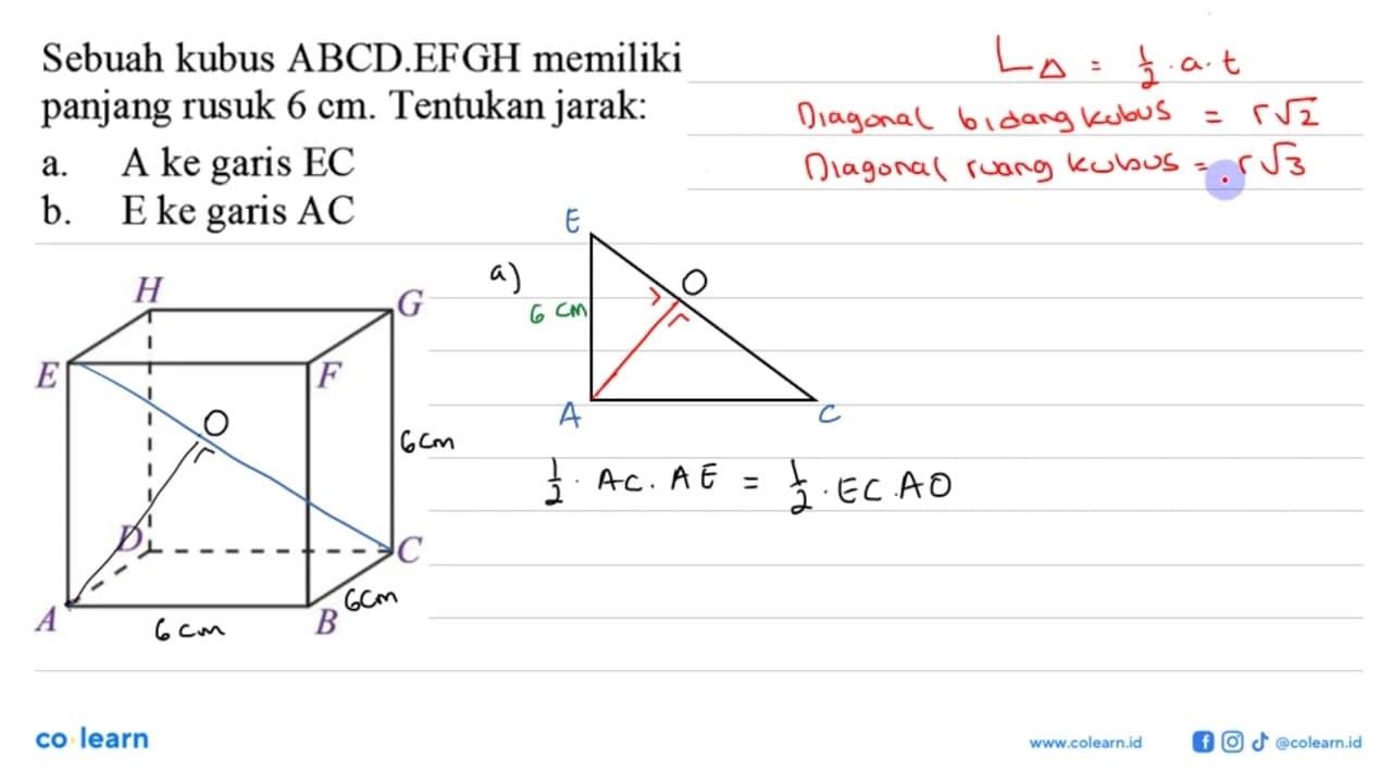 Sebuah kubus ABCD.EFGH memiliki panjang rusuk 6 cm.