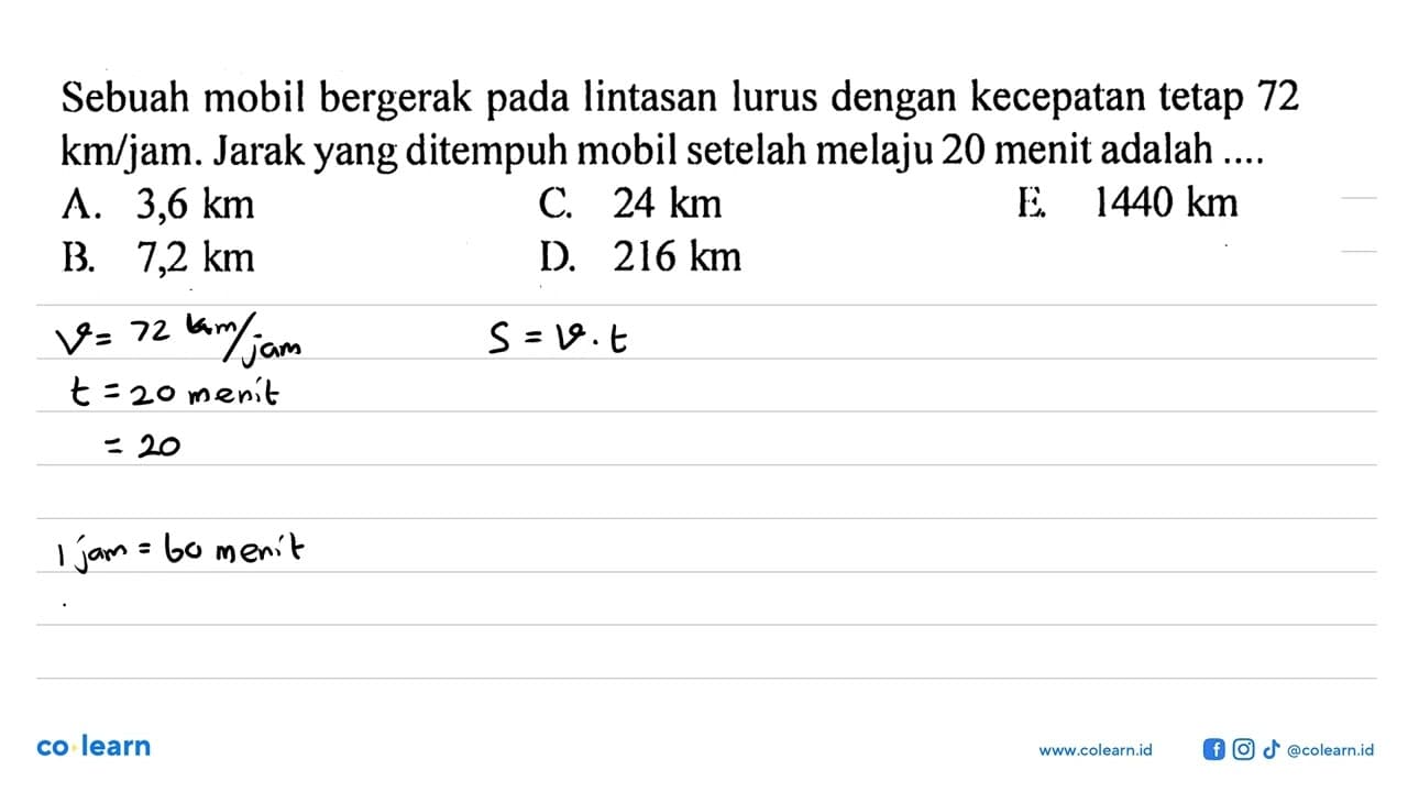 Sebuah mobil bergerak pada lintasan lurus dengan kecepatan