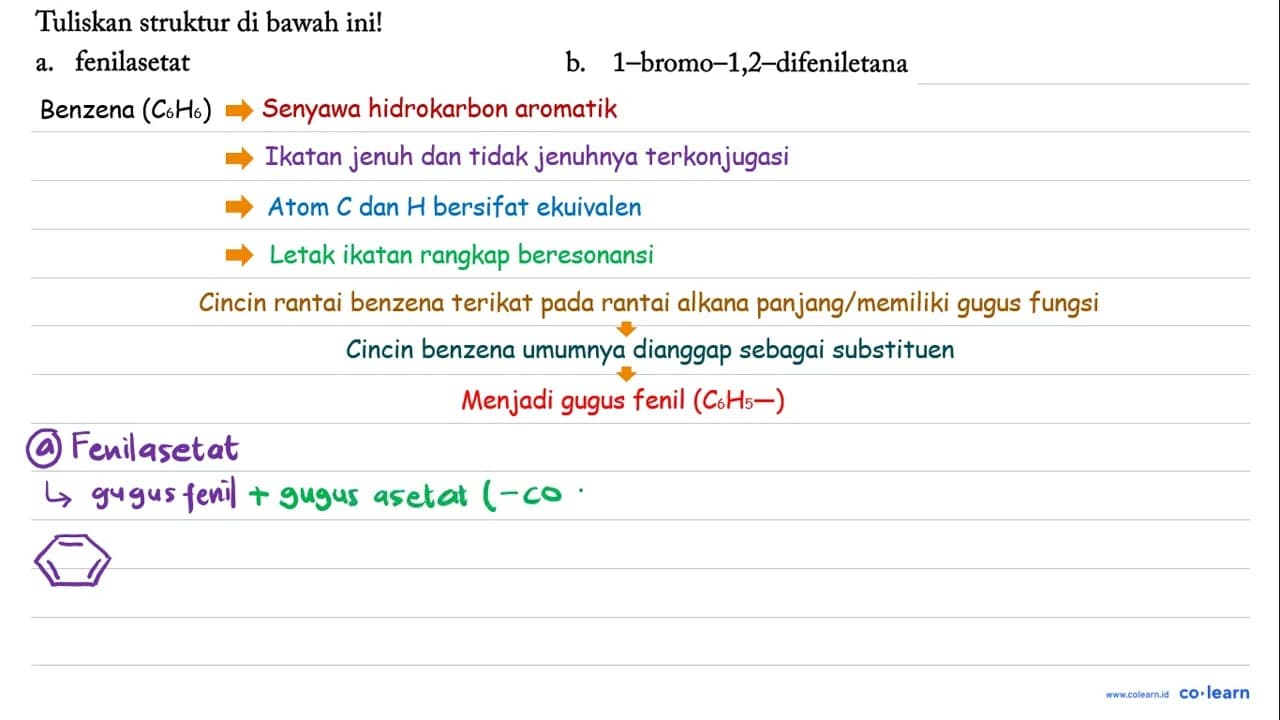 Tuliskan struktur di bawah ini! a. fenilasetat b.