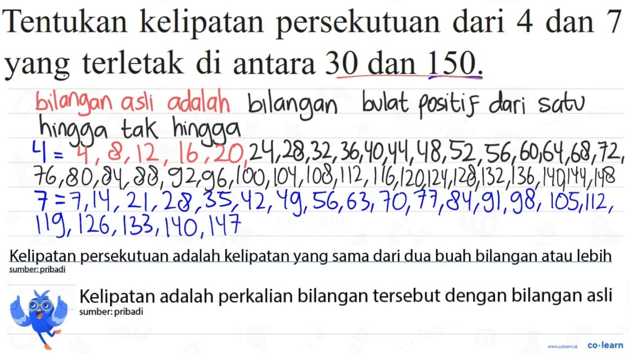 Tentukan kelipatan persekutuan dari 4 dan 7 yang terletak