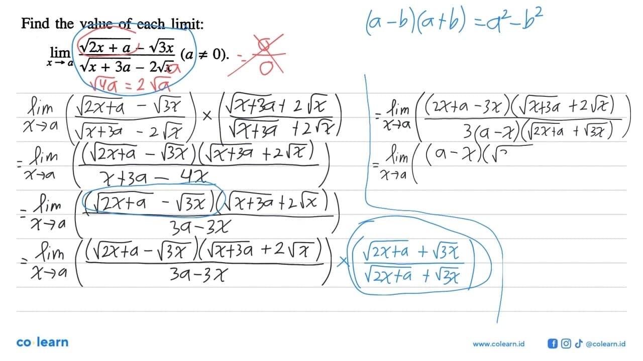 Find the value of each limit: limit x->a