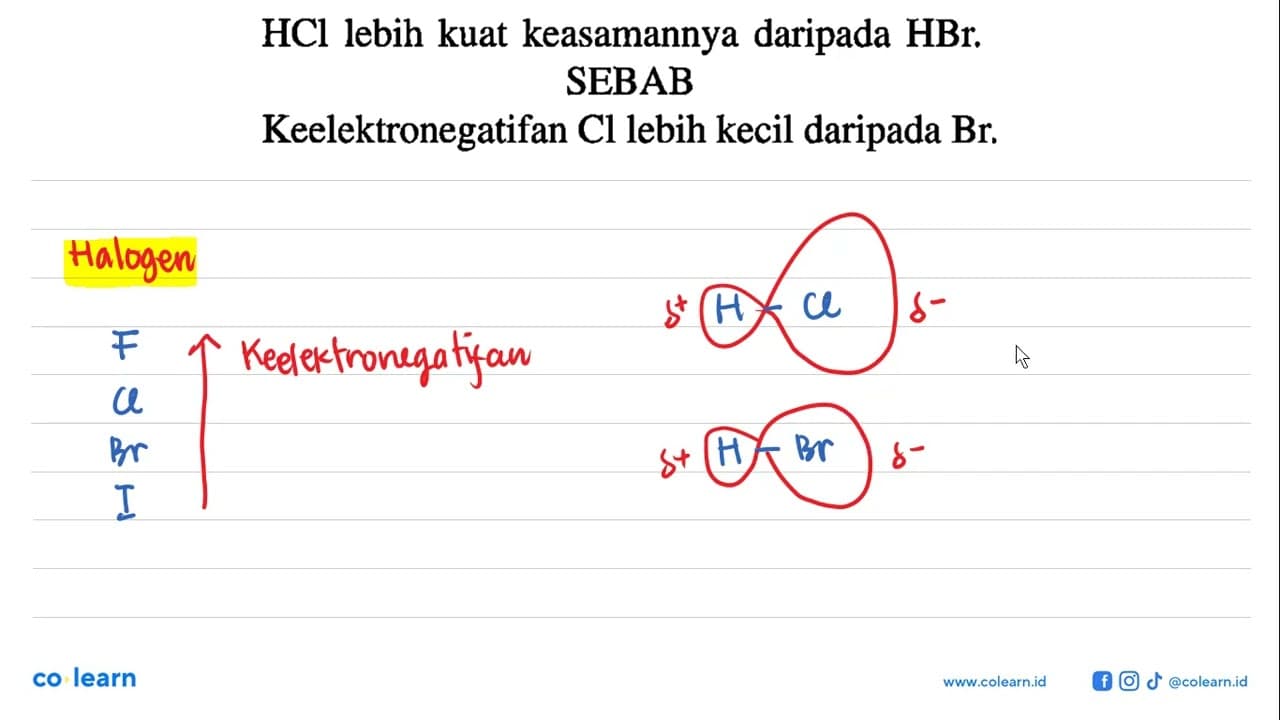 HCl lebih kuat keasamannya daripada HBr. SEBAB