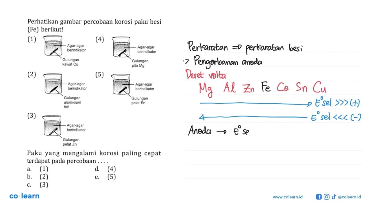 Perhatikan gambar percobaan korosi paku besi (Fe)