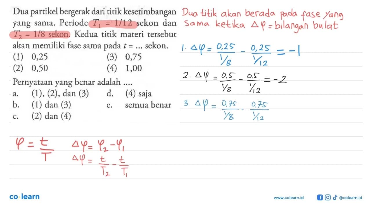 Dua partikel bergerak dari titik kesetimbangan yang sama.