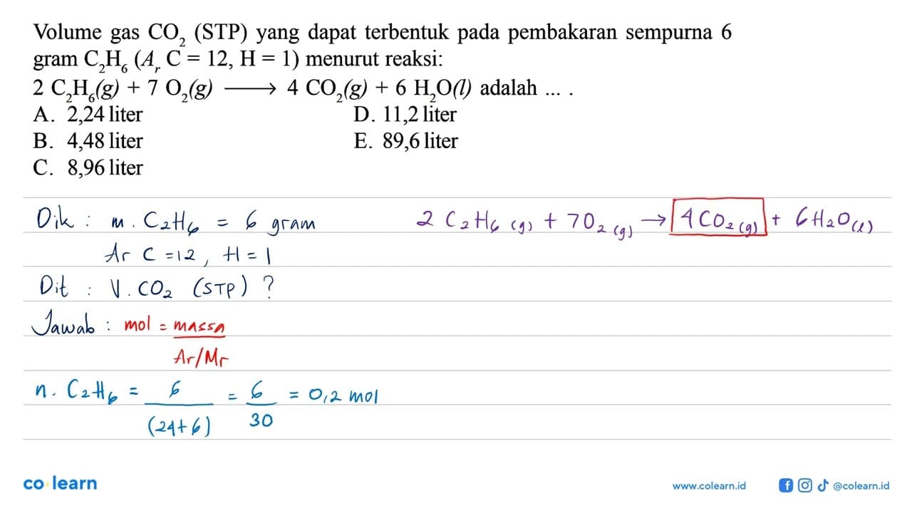 Volume gas CO2 (STP) yang dapat terbentuk pembakaran