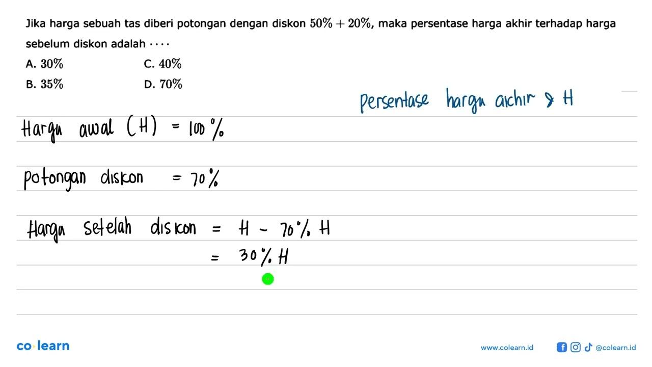 Jika harga sebuah tas diberi potongan dengan diskon