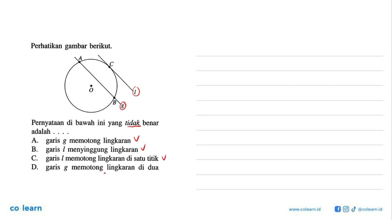 perhatikan gambar berikut. A C O B g l Pernyataan di bawah