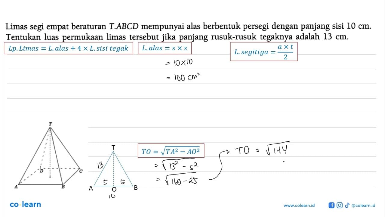 Limas segi empat beraturan T.ABCD mempunyai alas berbentuk