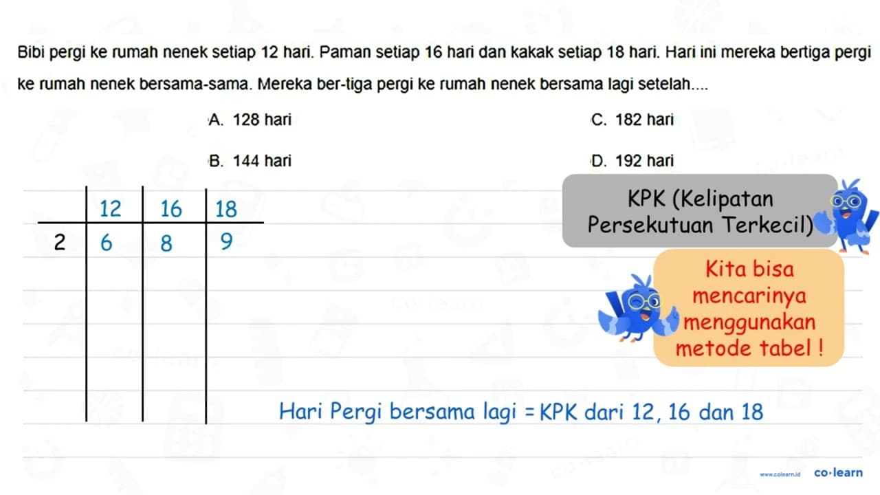 Bibi pergi ke ruman nenek setiap 12 hari. Paman setiap 16