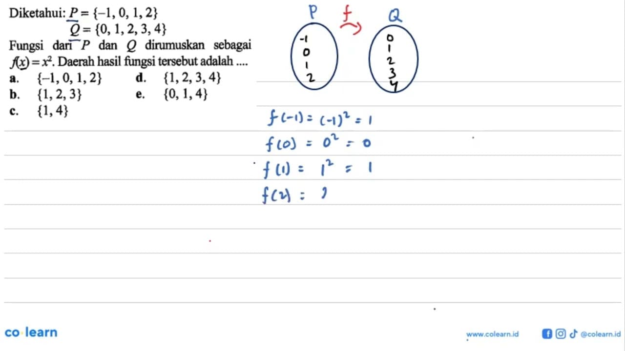 Diketahui: P=-1,0,1,2 Q=0,1,2,3,4Fungsi dari P dan Q