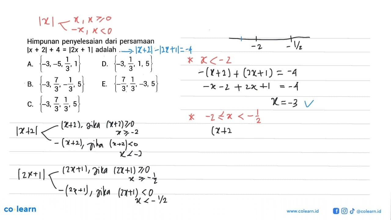 Himpunan penyelesaian dari persamaan |x+2|+4=|2x+1| adalah