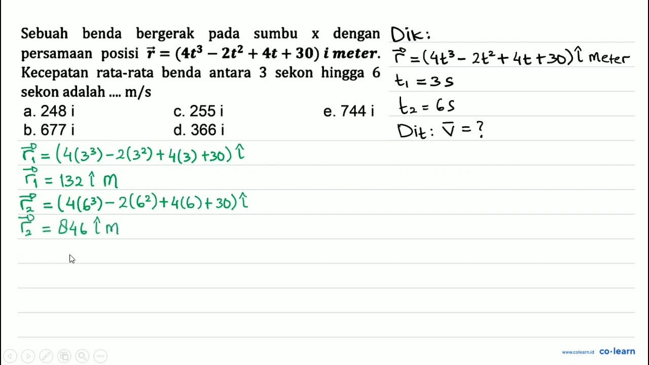 Sebuah benda bergerak pada sumbu x dengan persamaan posisi