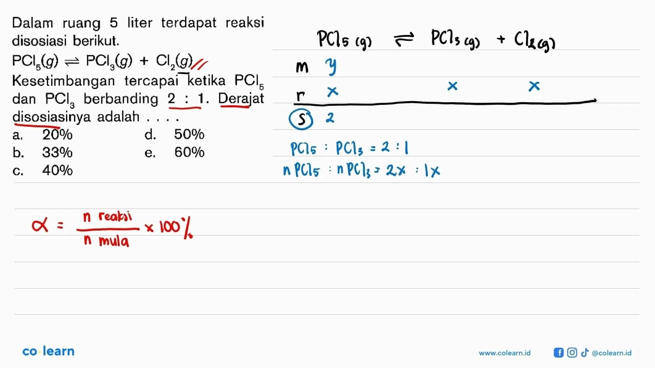 Dalam ruang 5 liter terdapat reaksi disosiasi berikut. PCI5