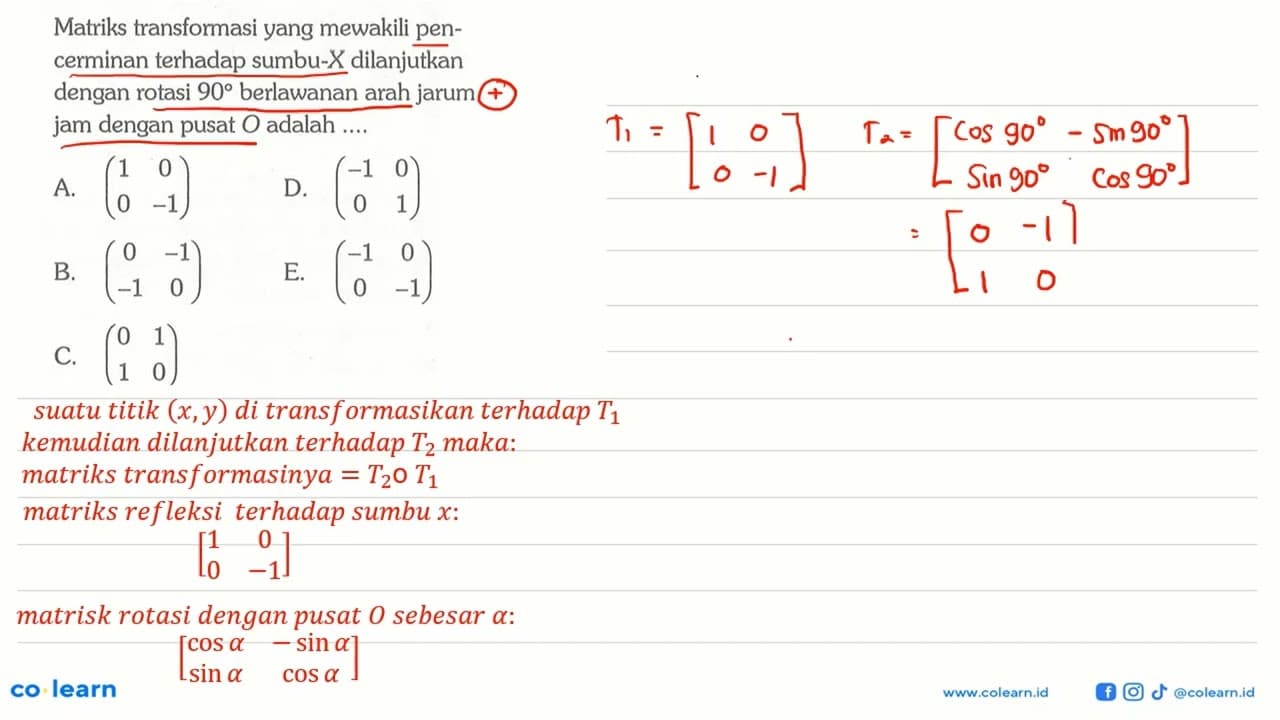 Matriks transformasi yang mewakili pencerminan terhadap