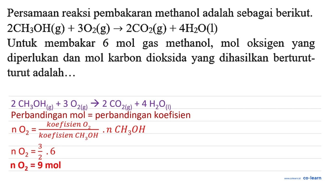 Persamaan reaksi pembakaran methanol adalah sebagai