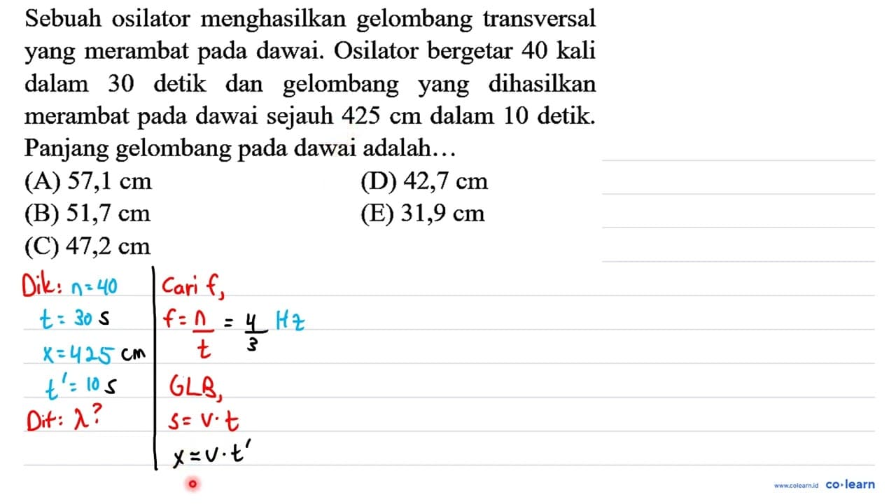 Sebuah osilator menghasilkan gelombang transversal yang