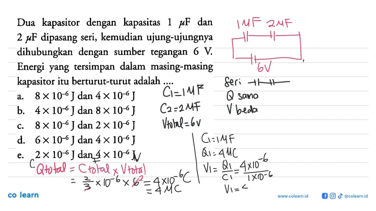 Dua kapasitor dengan kapasitas 1 mikro F dan 2 mikro F