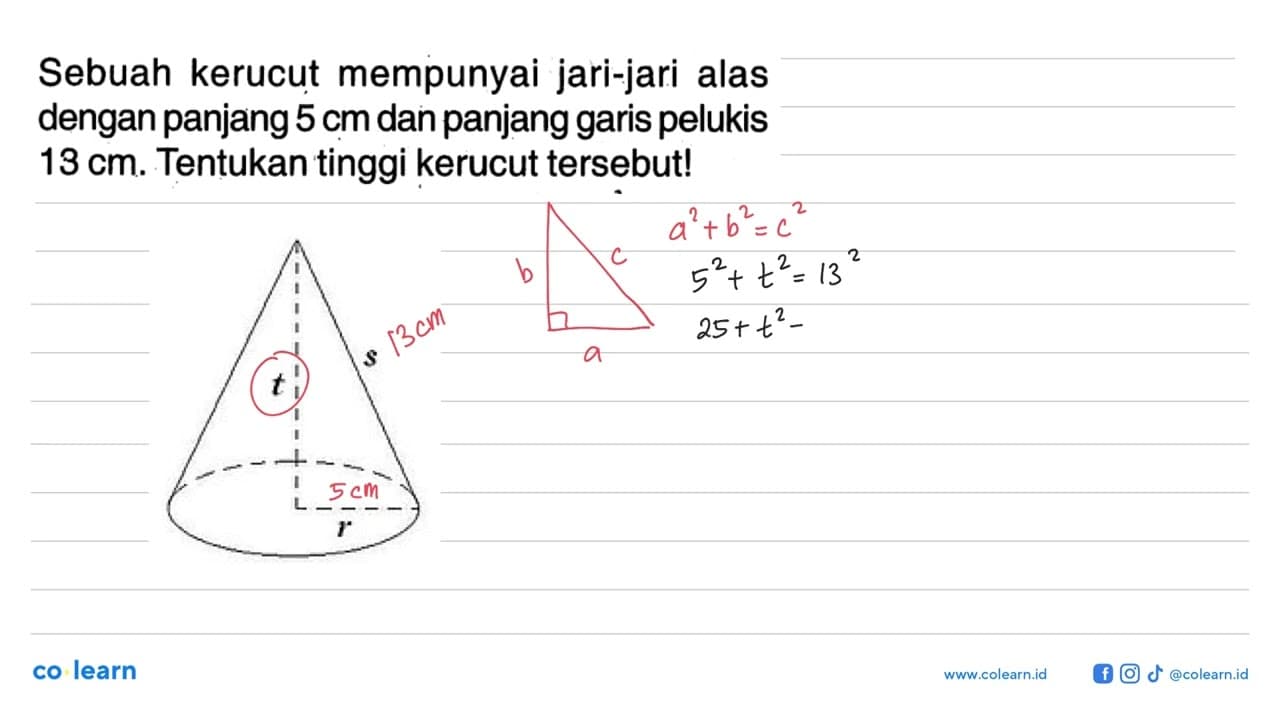 Sebuah kerucut mempunyai jari-jari alas dengan panjang 5 cm