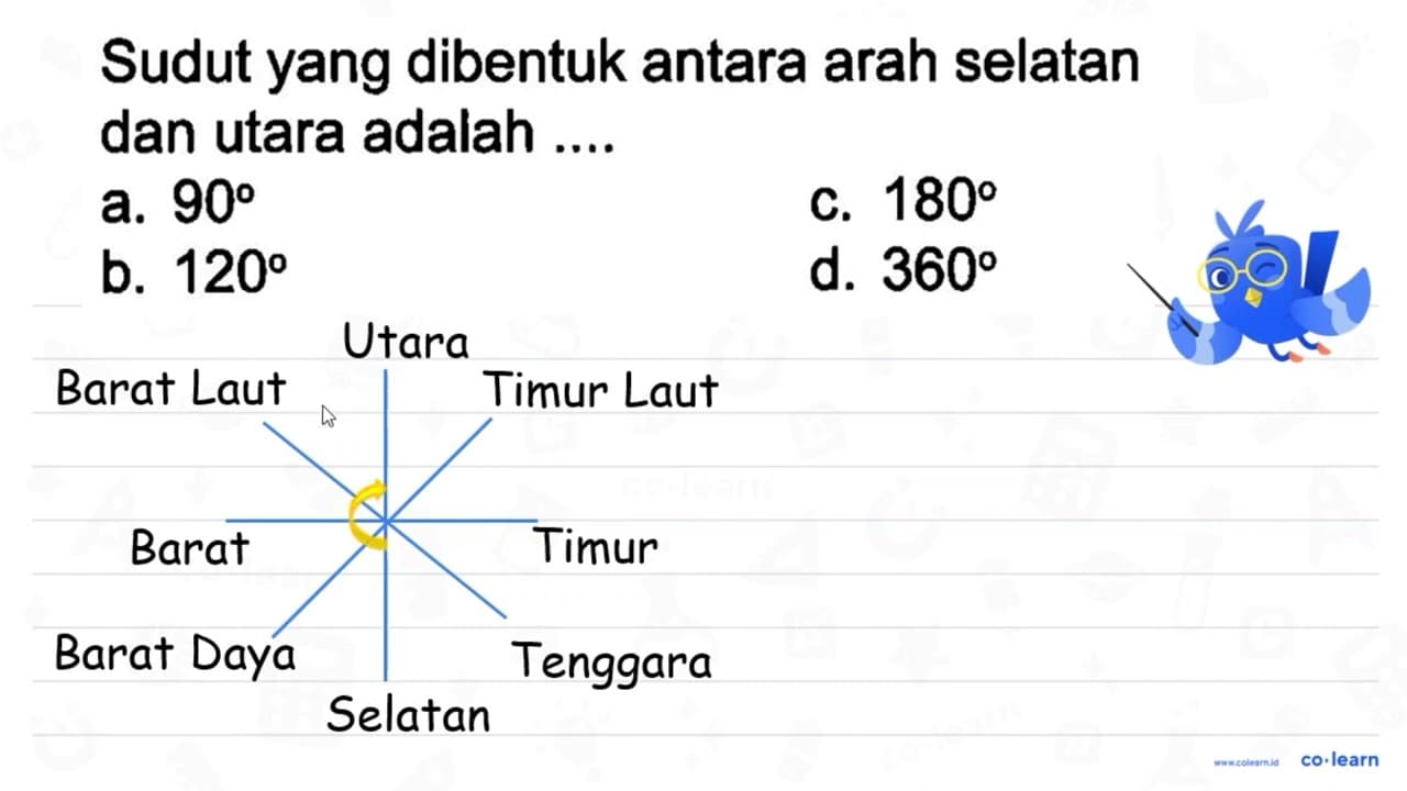 Sudut yang dibentuk antara arah selatan dan utara adalah