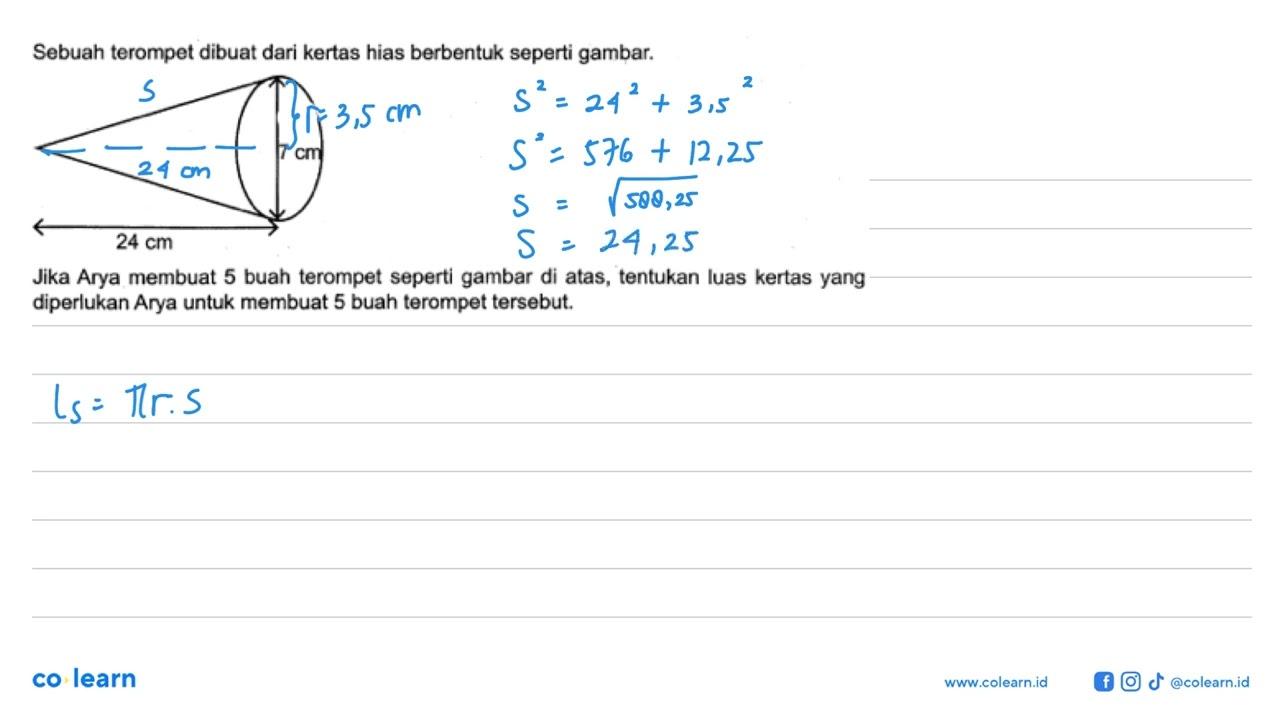 Sebuah terompet dibuat dari kertas hias berbentuk seperti