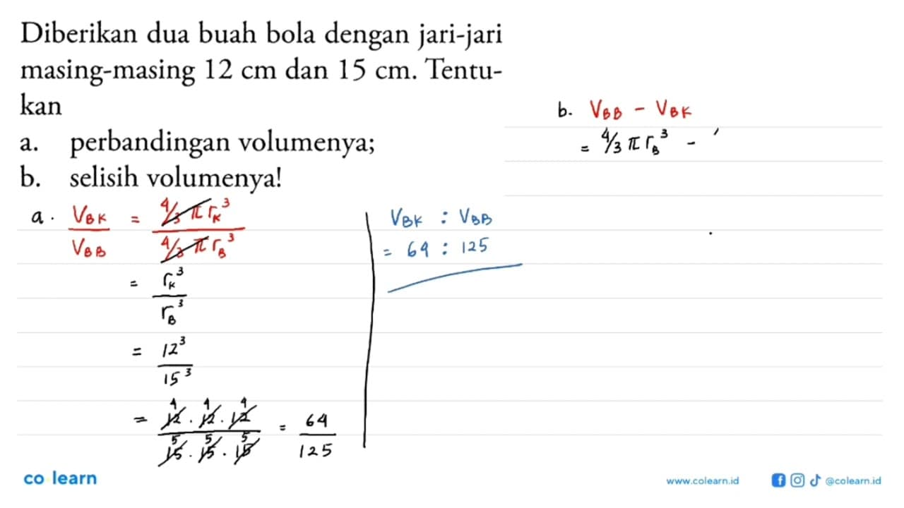 Diberikan dua buah bola dengan jari-jari masing-masing 12