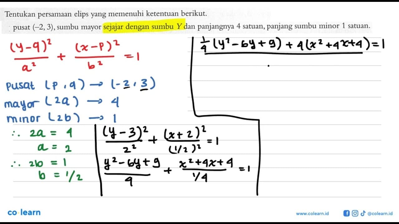 Tentukan persamaan elips yang memenuhi ketentuan berikut.