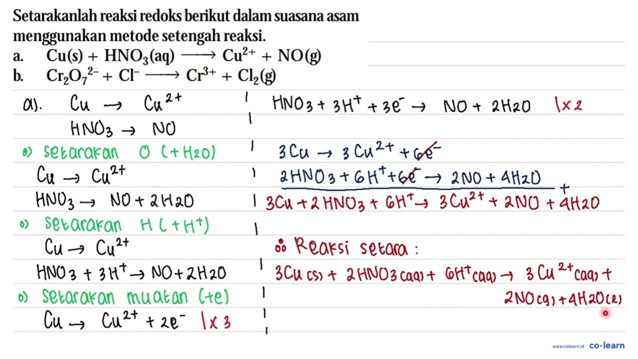 Setarakanlah reaksi redoks berikut dalam suasana asam