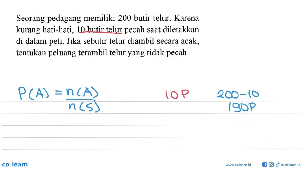 Seorang pedagang memiliki 200 butir telur. Karena kurang