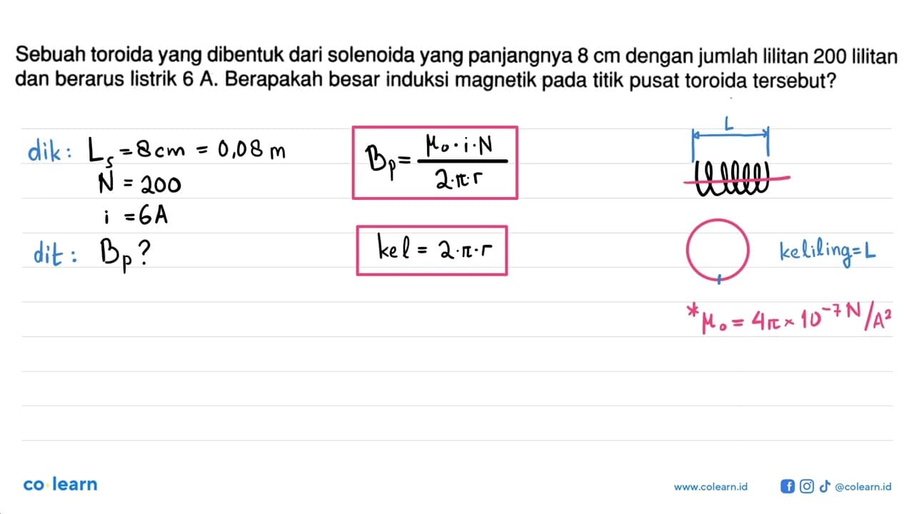 Sebuah toroida yang dibentuk dari solenoida yang panjangnya