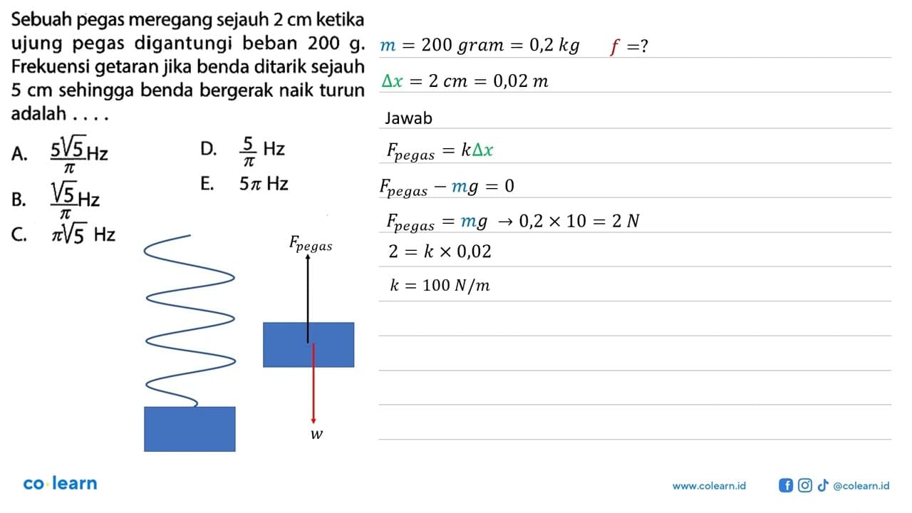 Sebuah pegas meregang sejauh 2 cm ketika ujung pegas