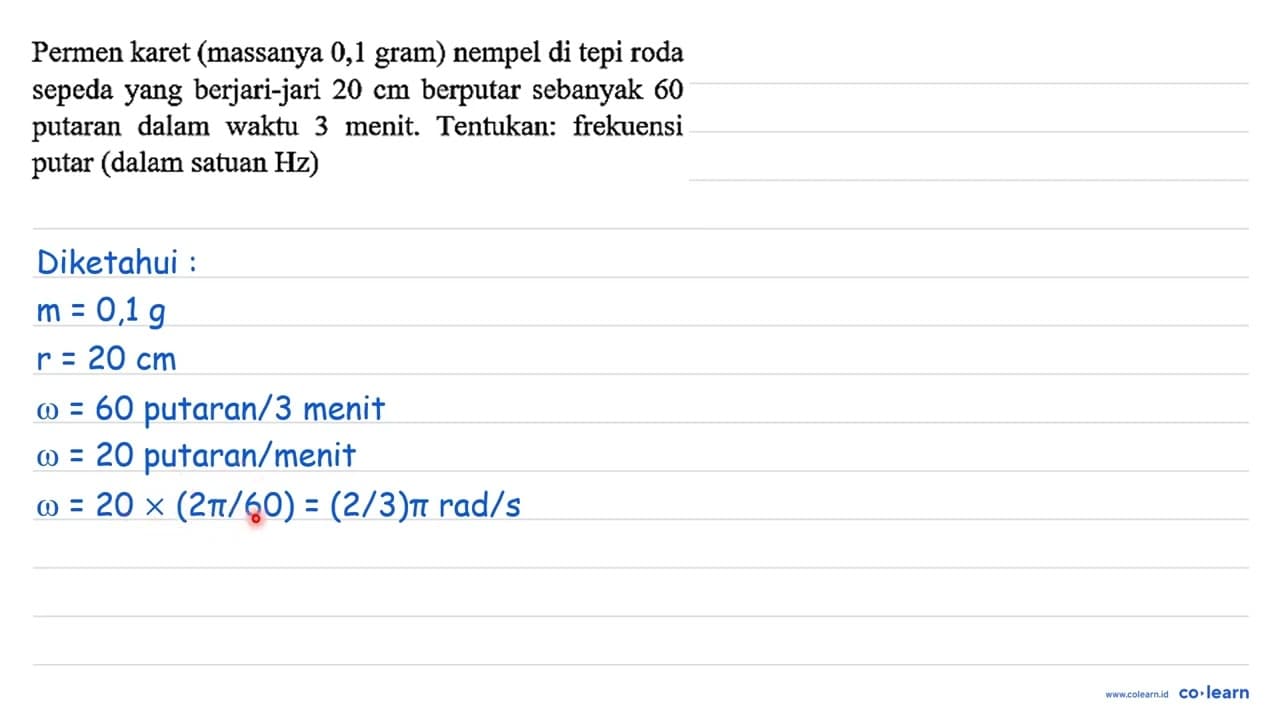 Permen karet (massanya 0,1 gram) nempel di tepi roda sepeda