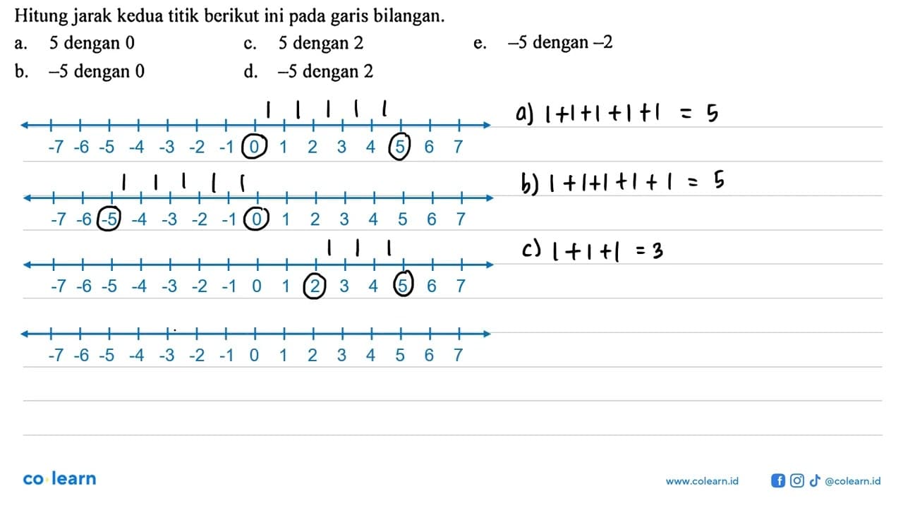 Hitung jarak kedua titik berikut ini pada garis bilangan.