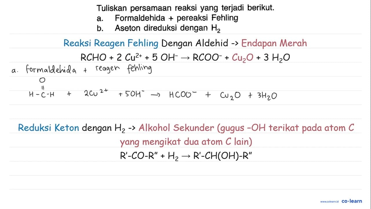 Tuliskan persamaan reaksi yang terjadi berikut. a.