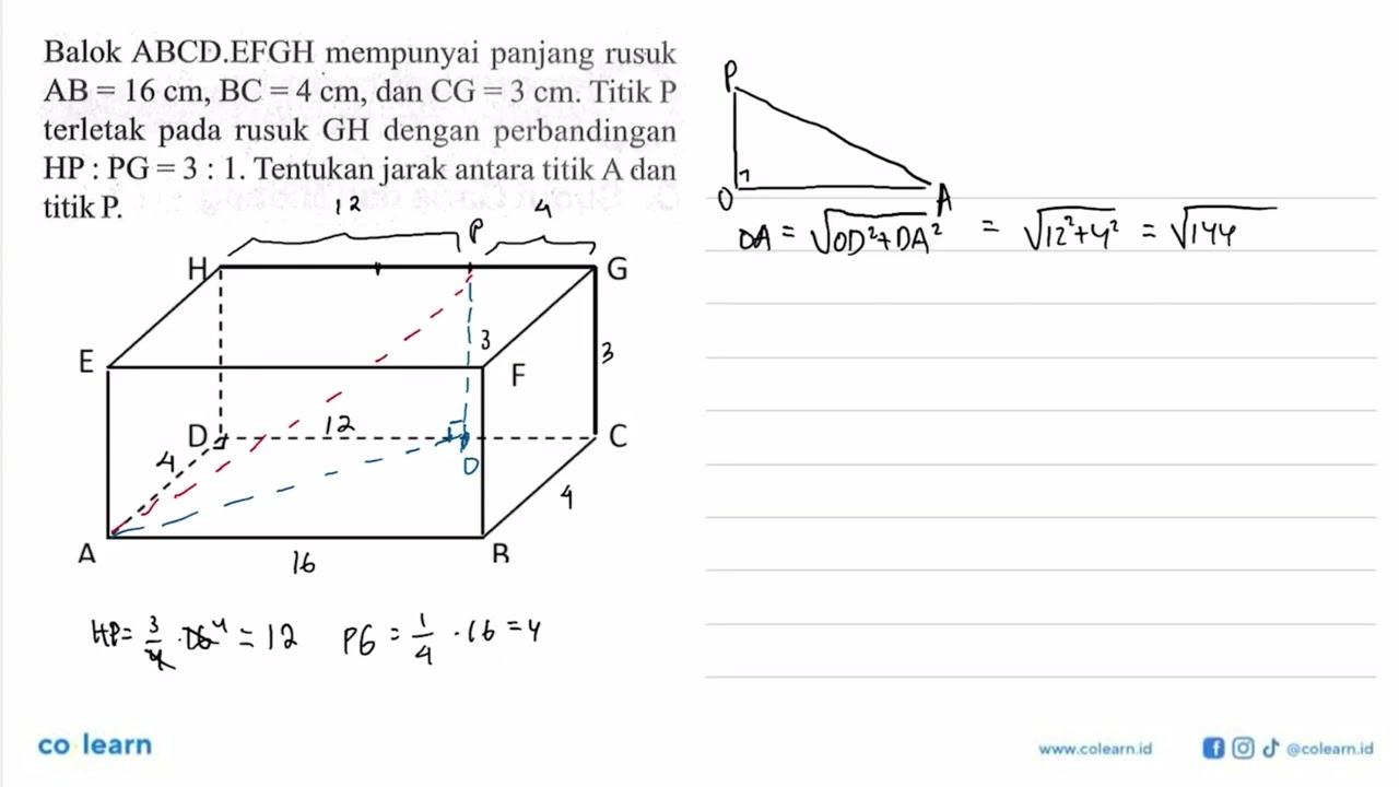 Balok ABCD.EFGH mempunyai panjang rusuk AB=16 cm, BC=4 cm,