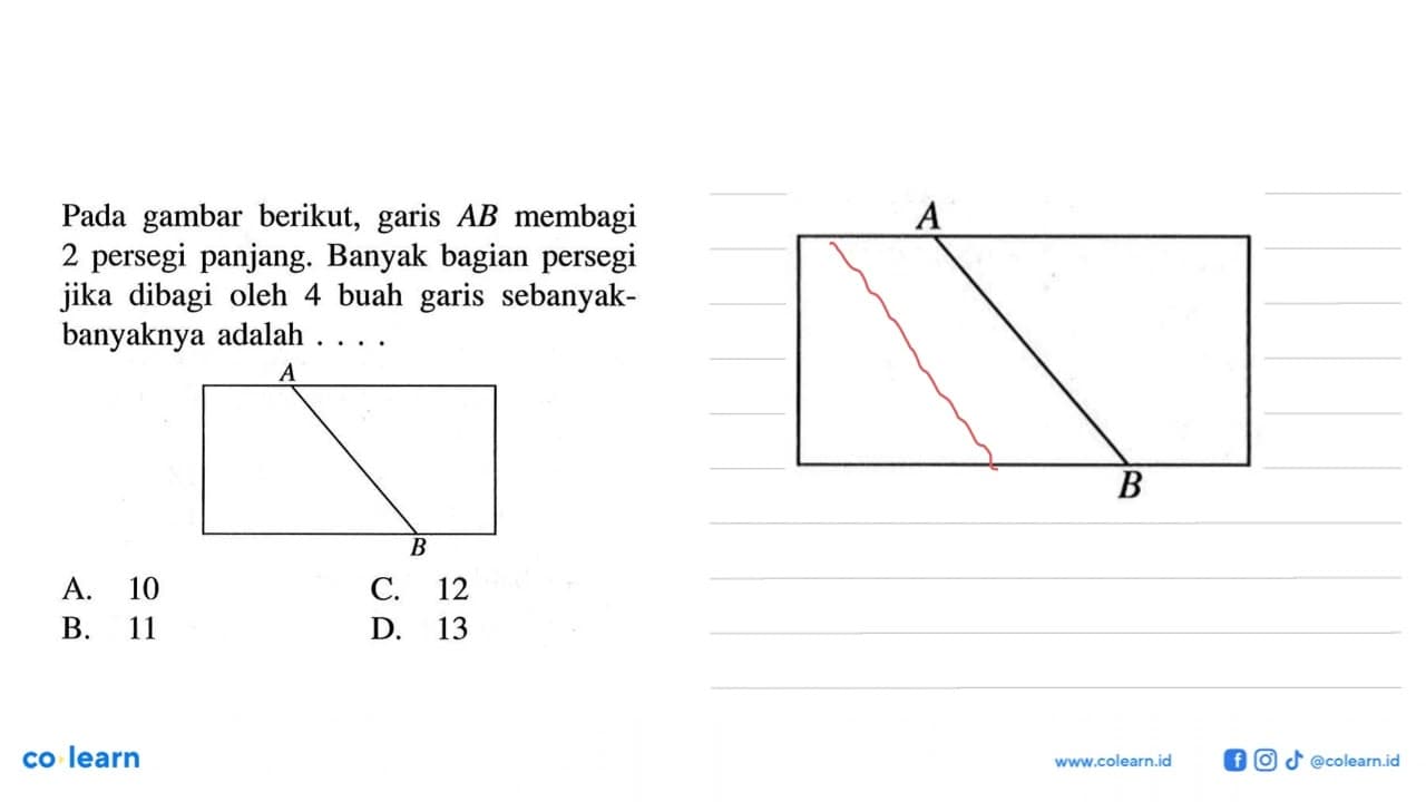 Pada gambar berikut, garis AB membagi 2 persegi panjang.