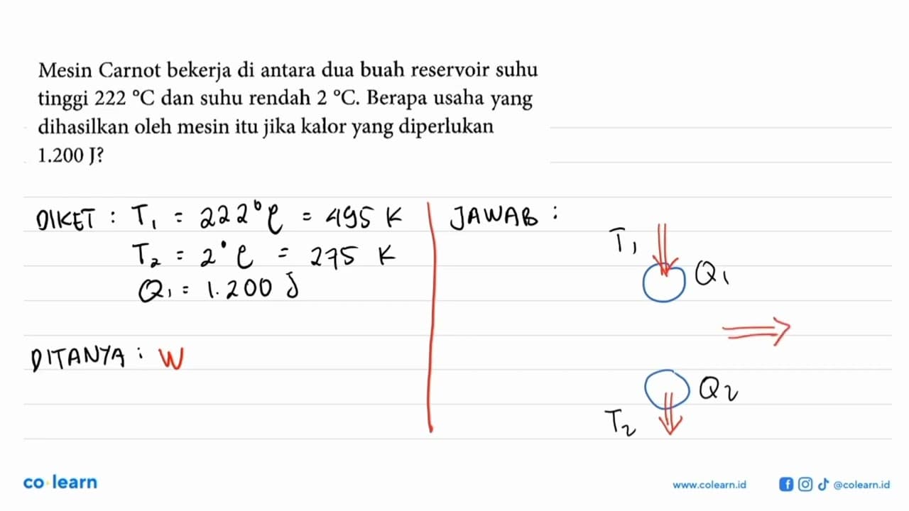 Mesin Carnot bekerja di antara dua buah reservoir suhu