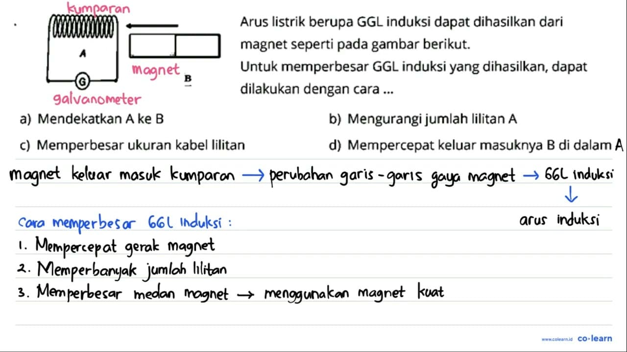 A B Arus listrik berupa GGL Induksi dapat dihasilkan dari