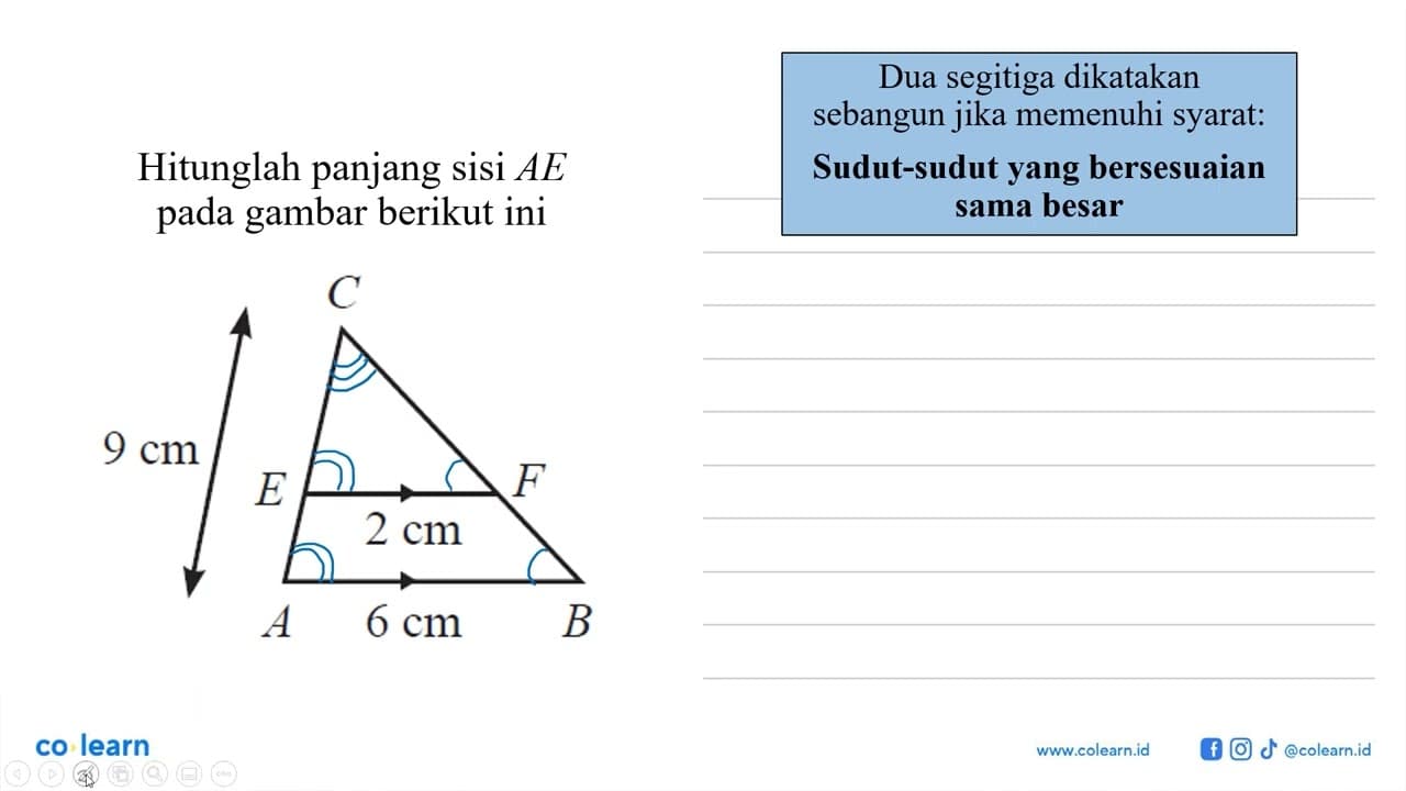 Hitunglah panjang sisi AE pada gambar berikut ini C E F A B