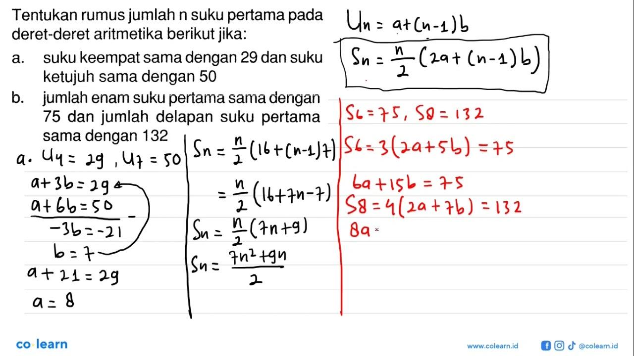 Tentukan rumus jumlah n suku pertama pada deret-deret