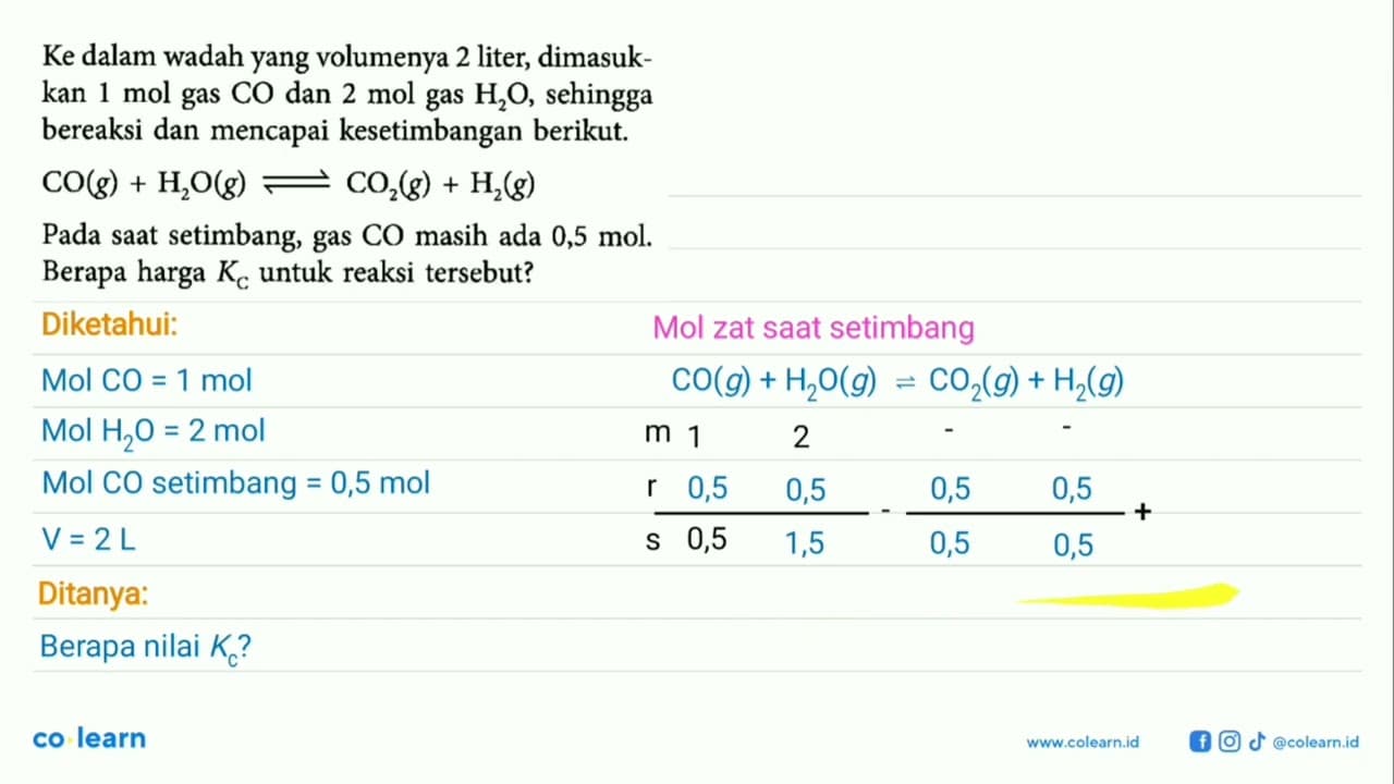 Ke dalam wadah yang volumenya 2 liter, dimasukkan 1 mol gas