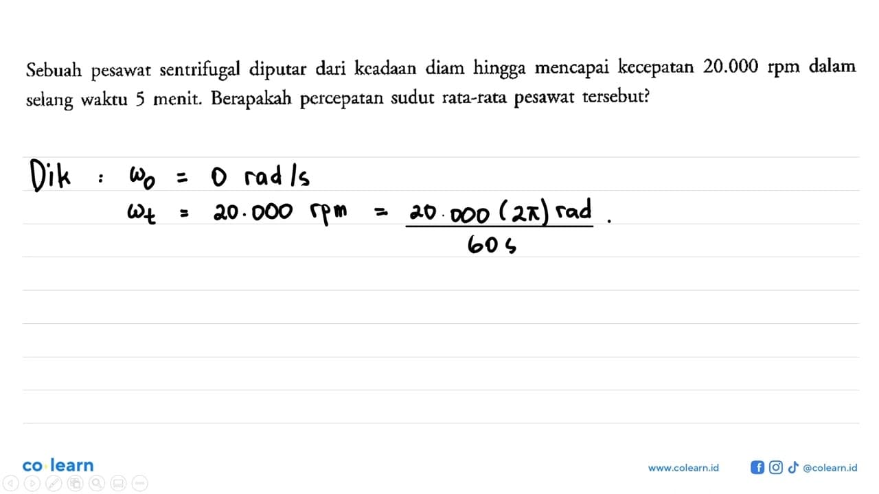 Sebuah pesawat sentrifugal diputar dari kcadaan diam hingga