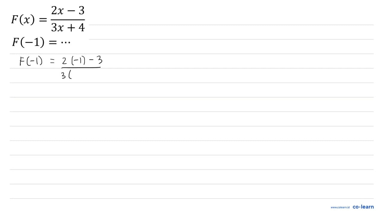 F(x)=(2 x-3)/(3 x+4) F(-1)=..