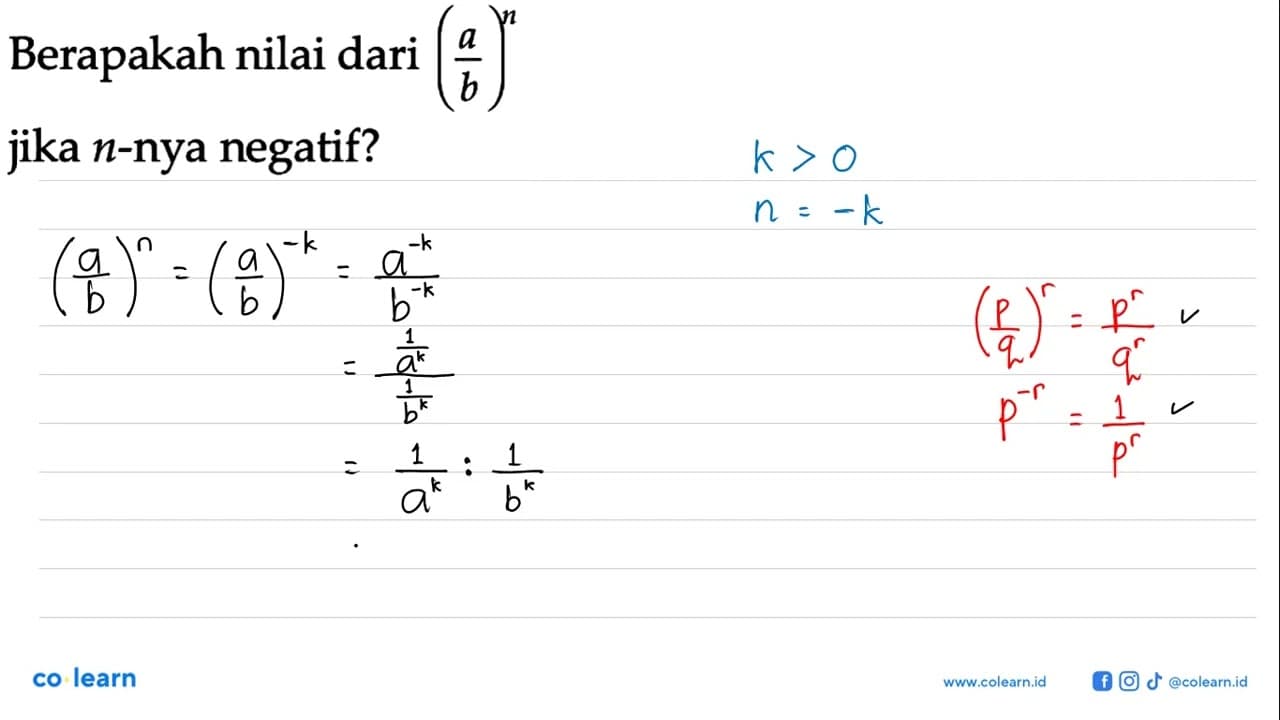 Berapakah nilai dari (a/b)^n jika n-nya negatif?