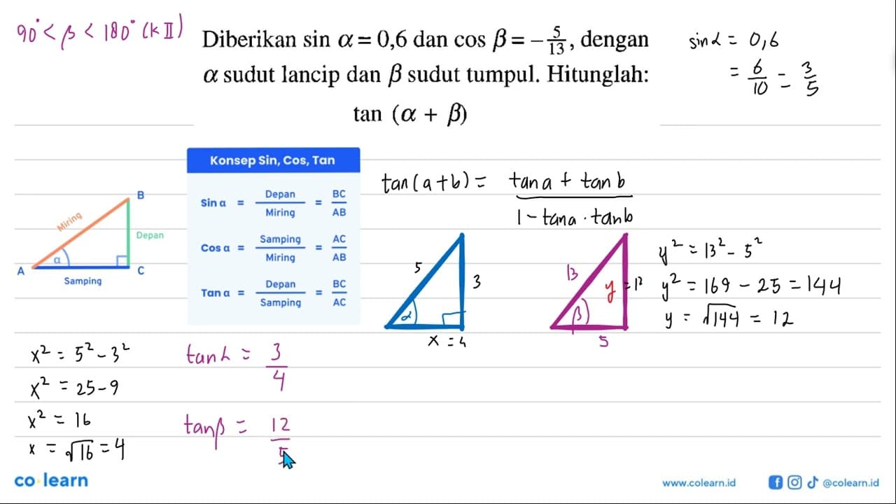 Diberikan sin alfa=0,6 dan cos beta=-5/13, dengan alfa