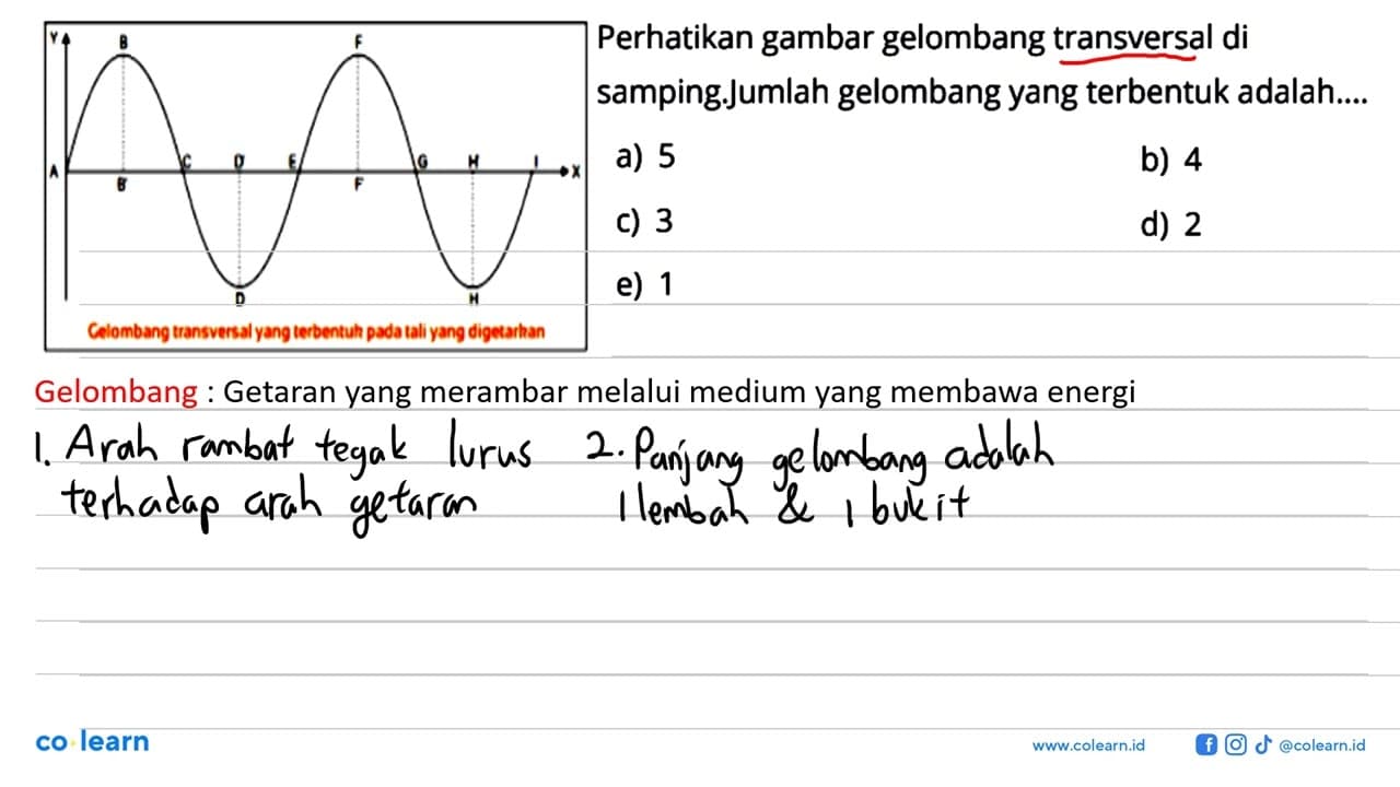 Perhatikan gambar gelombang transversal di samping. Jumlah