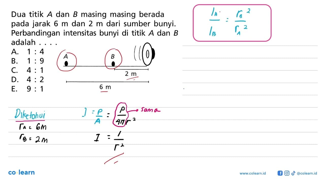 Dua titik A dan B masing masing berada pada jarak 6 m dan 2