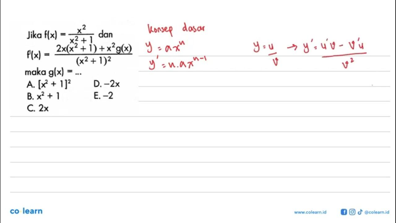 Jika f(x)=x^2/(x^2+1) dan