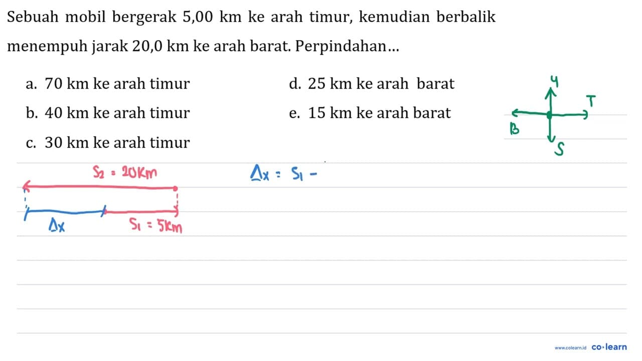 Sebuah mobil bergerak 5,00 km ke arah timur, kemudian