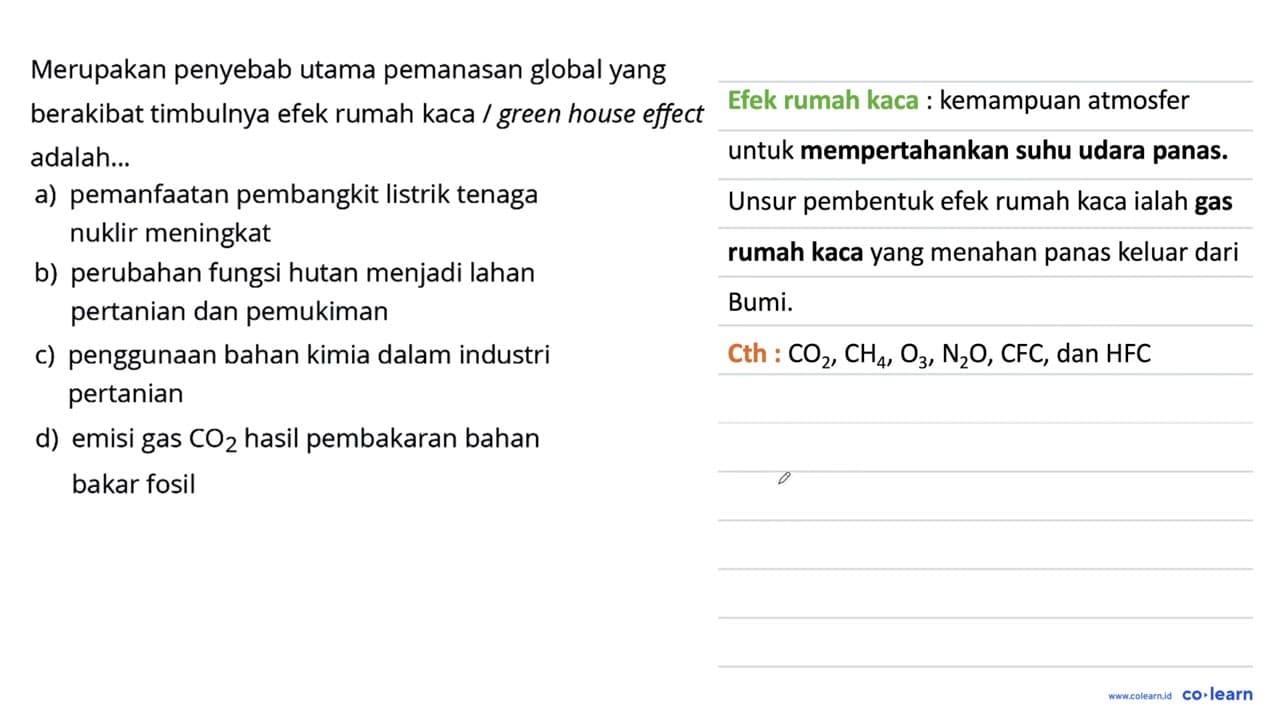 Merupakan penyebab utama pemanasan global yang berakibat